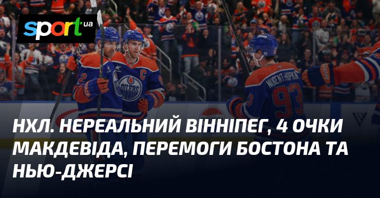 НХЛ. Вражаючий Вінніпег, 4 бали від Макдевіда, тріумфи Бостона та Нью-Джерсі.